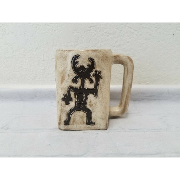 Mara Stoneware 12-Ounce Mug Brown/Tan Petroglyph Figure-Square Base - Picture 10 of 10